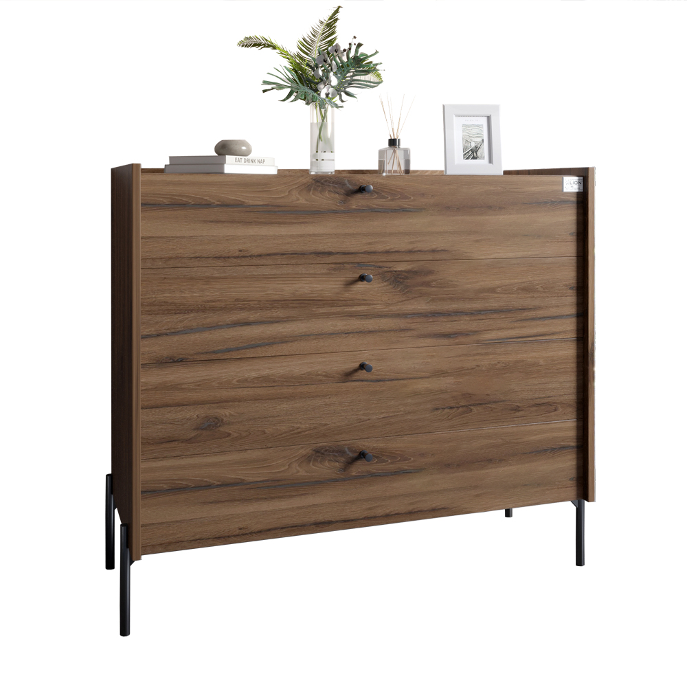 Комод із 4 шухлядами LION Wood із чорними ніжками 100х90х45 см Дуб Ліворно (LION-042979)