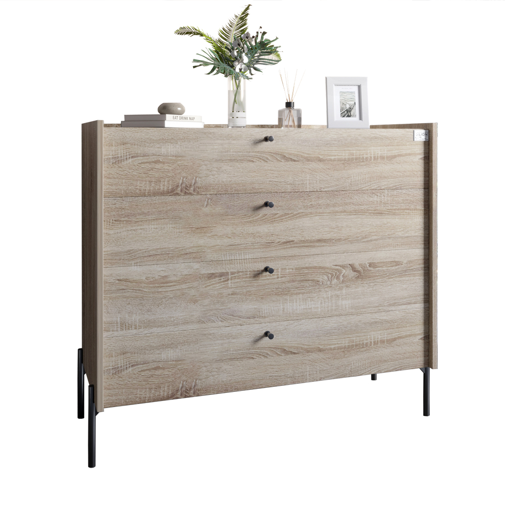Комод із 4 шухлядами LION Wood із чорними ніжками 100х90х45 см Дуб Сонома (LION-042980)