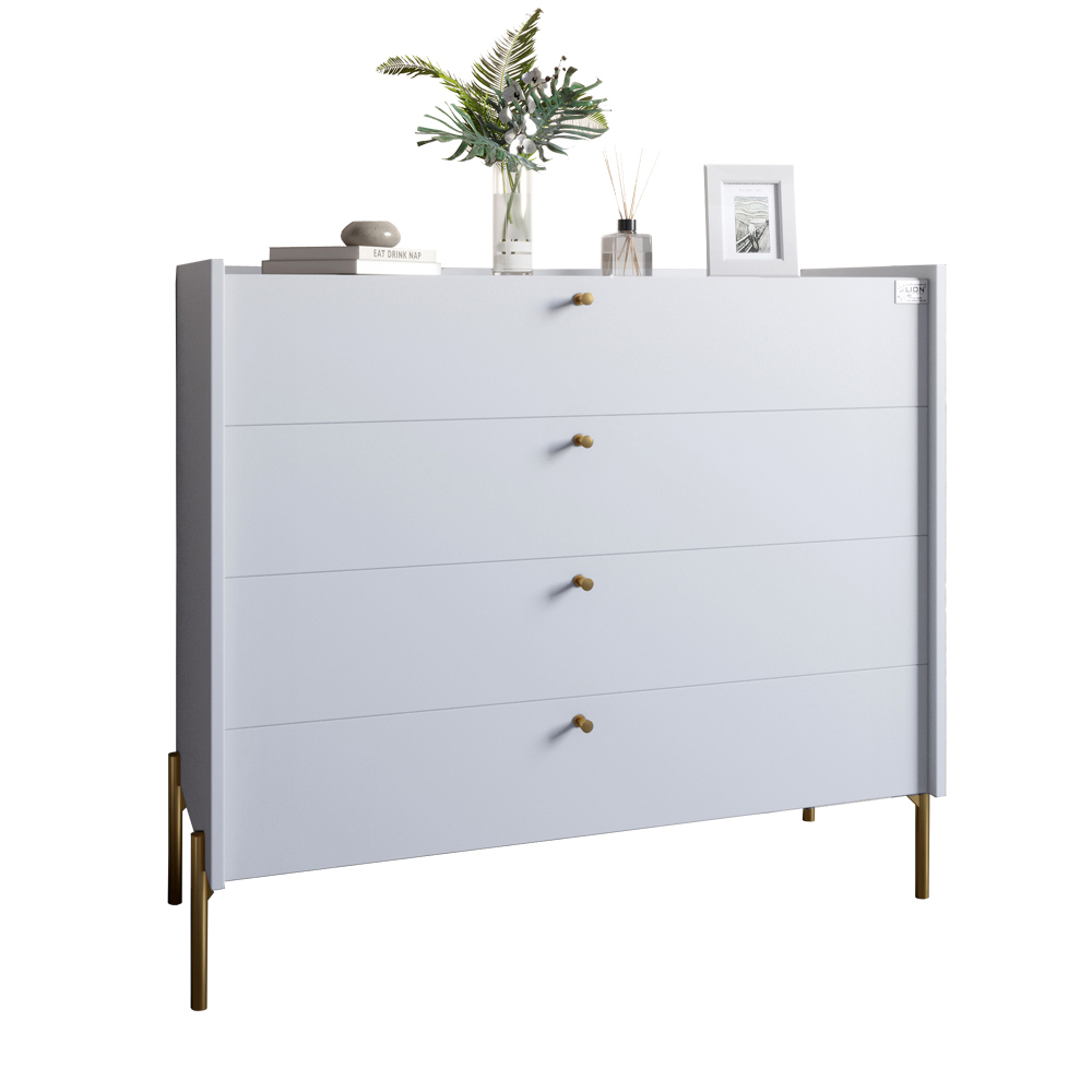 Комод із 4 шухлядами LION Wood із золотими ніжками 100х90х45 см Німфея Альба (білий) (LION-042969) ТОП