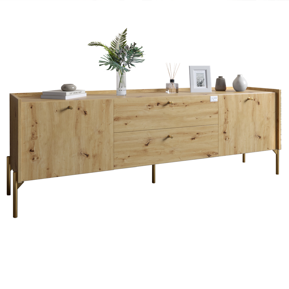 Тумба під телевізор з шухлядами LION Wood з золотими ніжками 160х65х40 см Дуб Артизан (LION-043113)