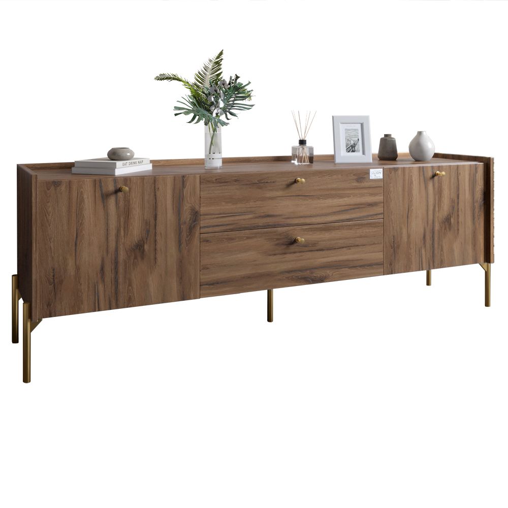 Тумба під телевізор з шухлядами LION Wood з золотими ніжками 160х65х40 см Дуб Ліворно (LION-043114)