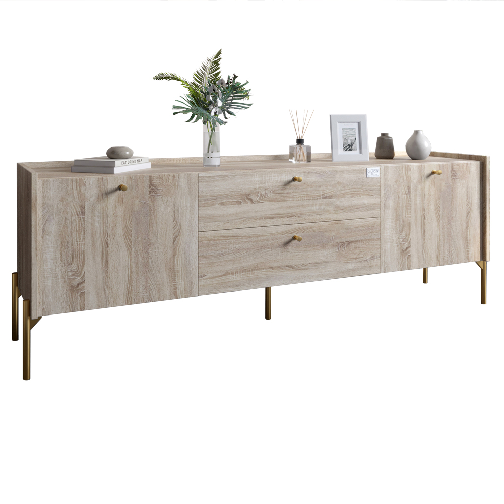 Тумба під телевізор з шухлядами LION Wood з золотими ніжками 160х65х40 см Дуб Сонома (LION-043115)