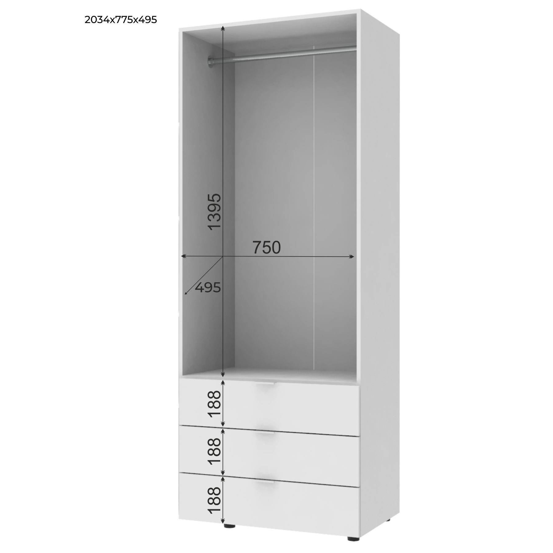 Шафа розпашна для одягу Doros Гелар 77,5х49,5х203,4 см Білий (DRS-011103)