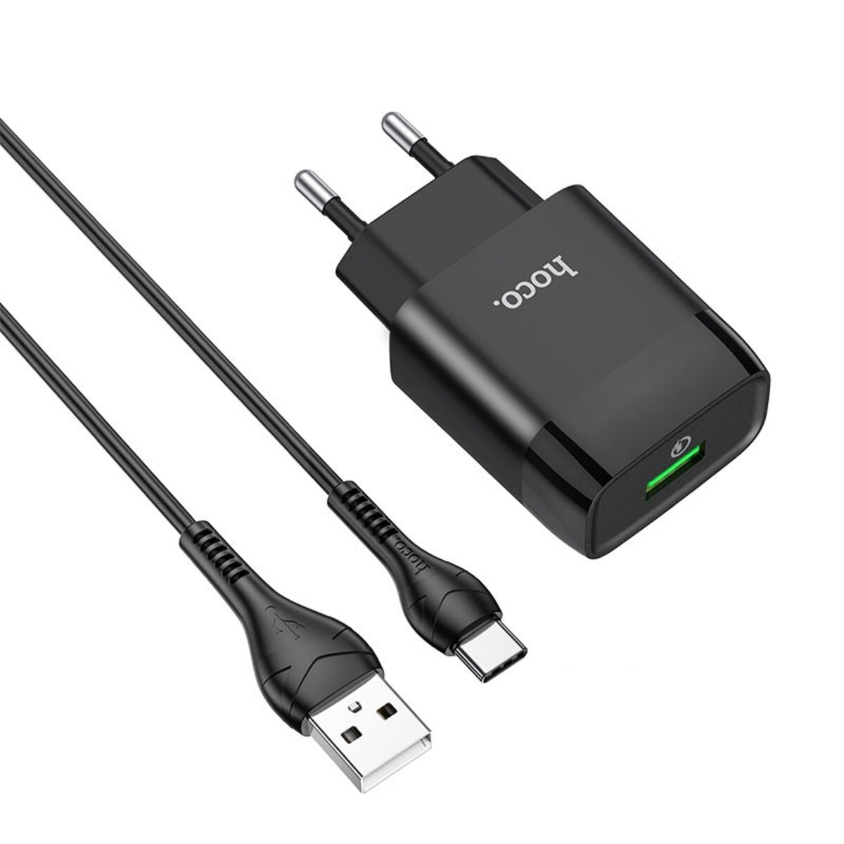 Мережевий зарядний пристрій HOCO C72Q Glorious single port QC3.0 charger set(Type-C) 18W  Black (6931474732545)