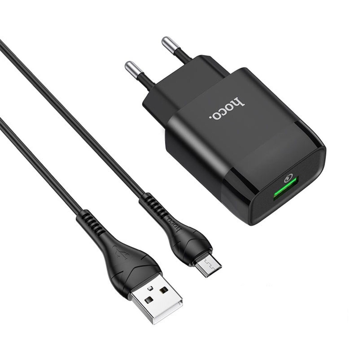 Мережевий зарядний пристрій HOCO C72Q Glorious single port QC3.0 charger set(Micro) 18W Black (6931474732521)