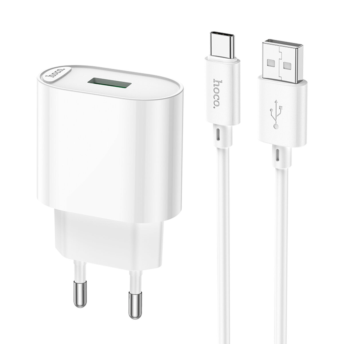 Мережевий зарядний пристрій HOCO C109A Fighter single port QC3.0 charger set(Type-C) White (6931474784834)
