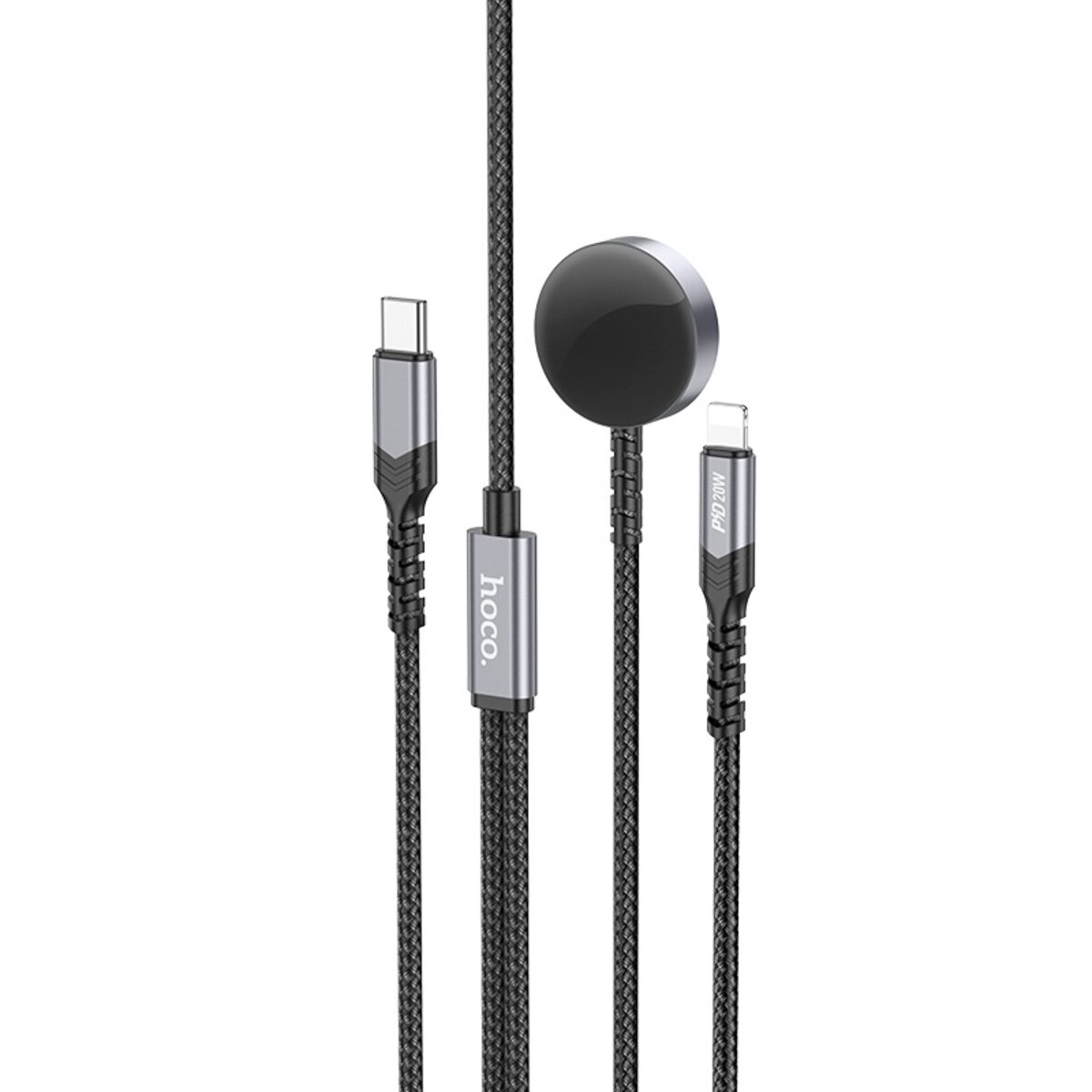 Бездротовий зарядний пристрій HOCO CW54 2-in-1 charging cable iP+iWatch Black (6942007611381)