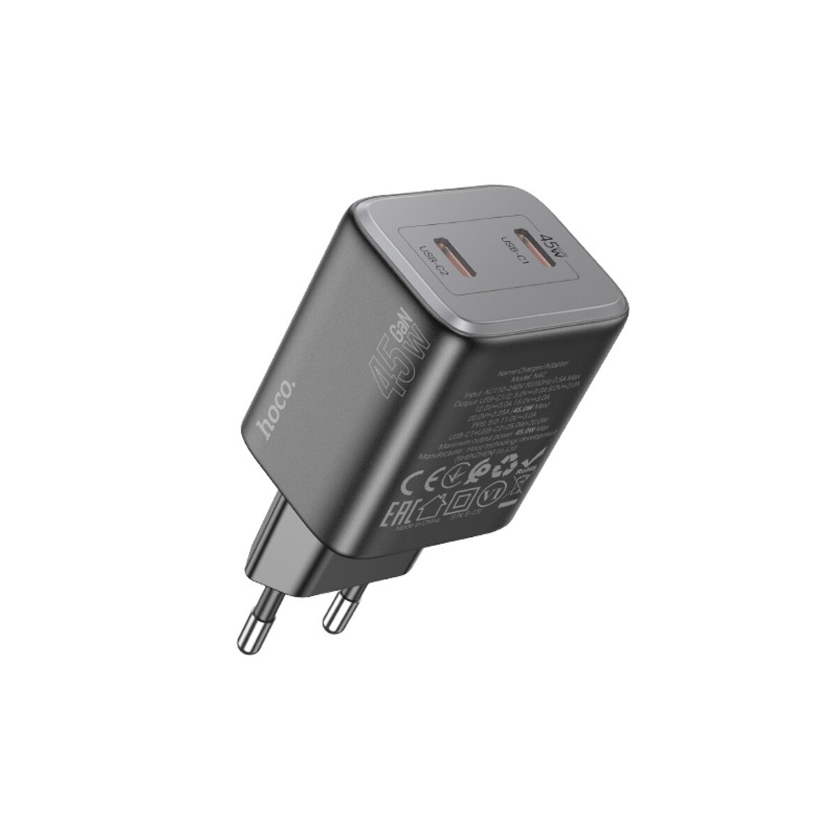 Мережевий зарядний пристрій HOCO N42 Elogiado dual-port PD45W(2C) charger Black (6942007617086)