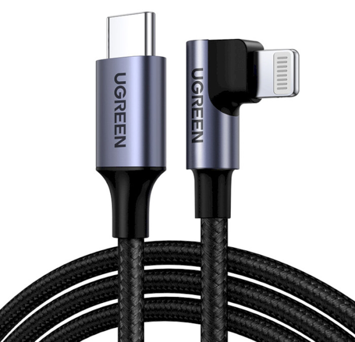 Кабель UGREEN US305 USB-C to Lightning Angled Cable Aluminum Shell Braided 1m(UGR-60763) (UGR-60763)