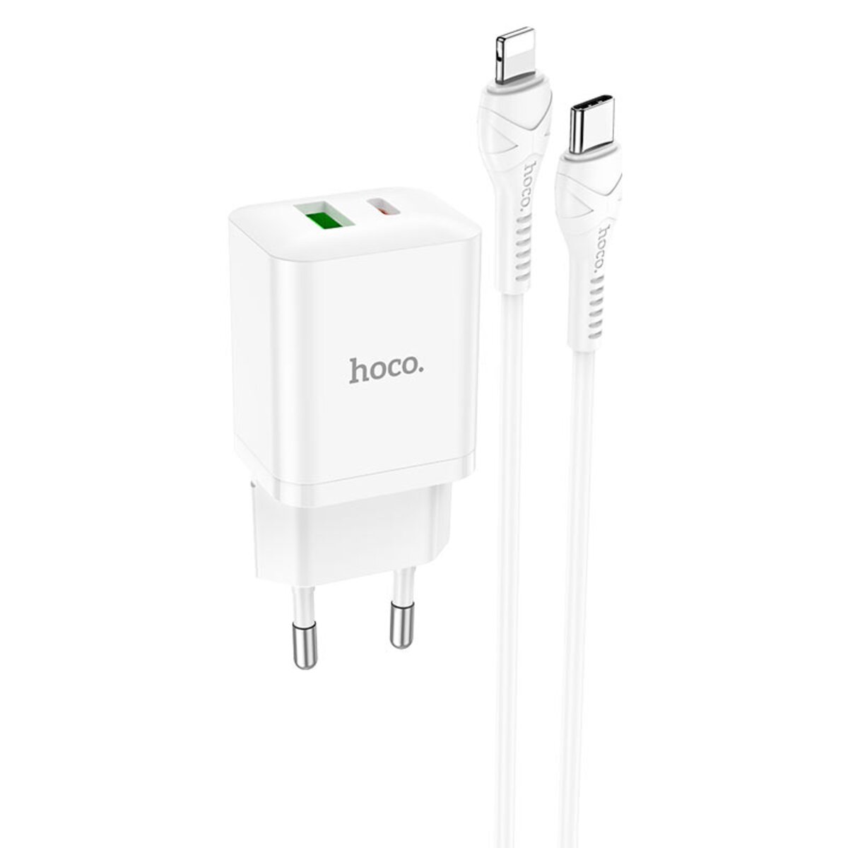 Мережевий зарядний пристрій HOCO N28 Founder PD20W+QC3.0 charger set(C to iP) White (6931474783530)