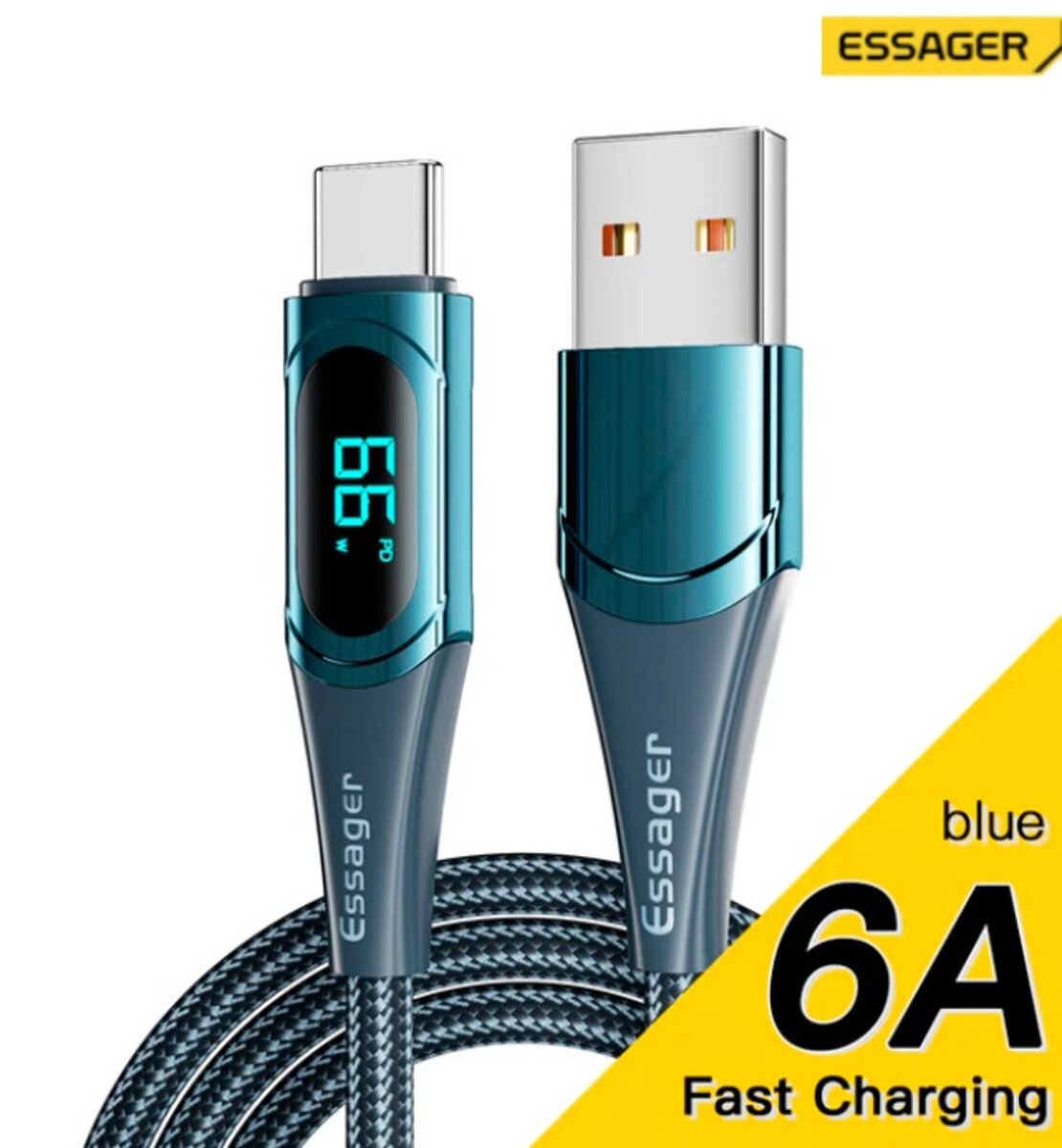 Кабель ESSAGER LCD YD03 USB to Type-C 100W blue (ES-XCT-YD03)