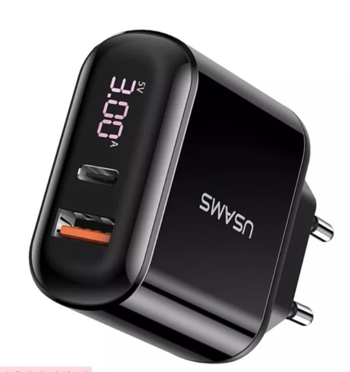 Мережевий зарядний пристрій UsamsUS-CC085 T23 QC3.0+PD3.0 18W Digital Display black (CC85TC01)