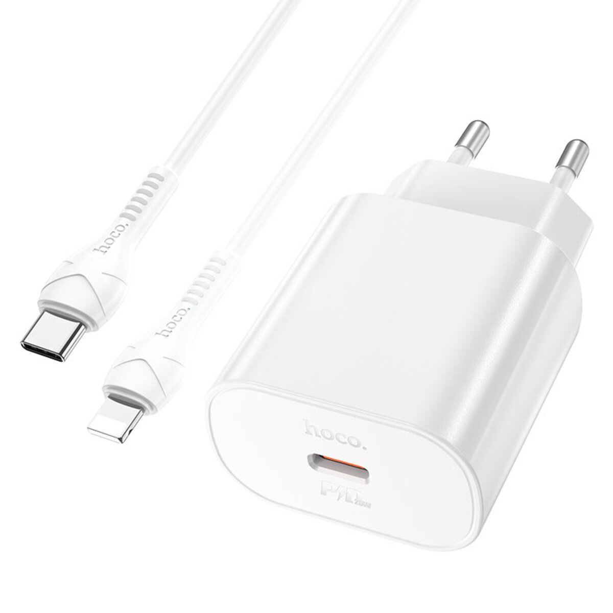 Мережевий зарядний пристрій HOCO N22 Jetta PD25W charger set (Type-C to iP)(EU) White (6931474760074)
