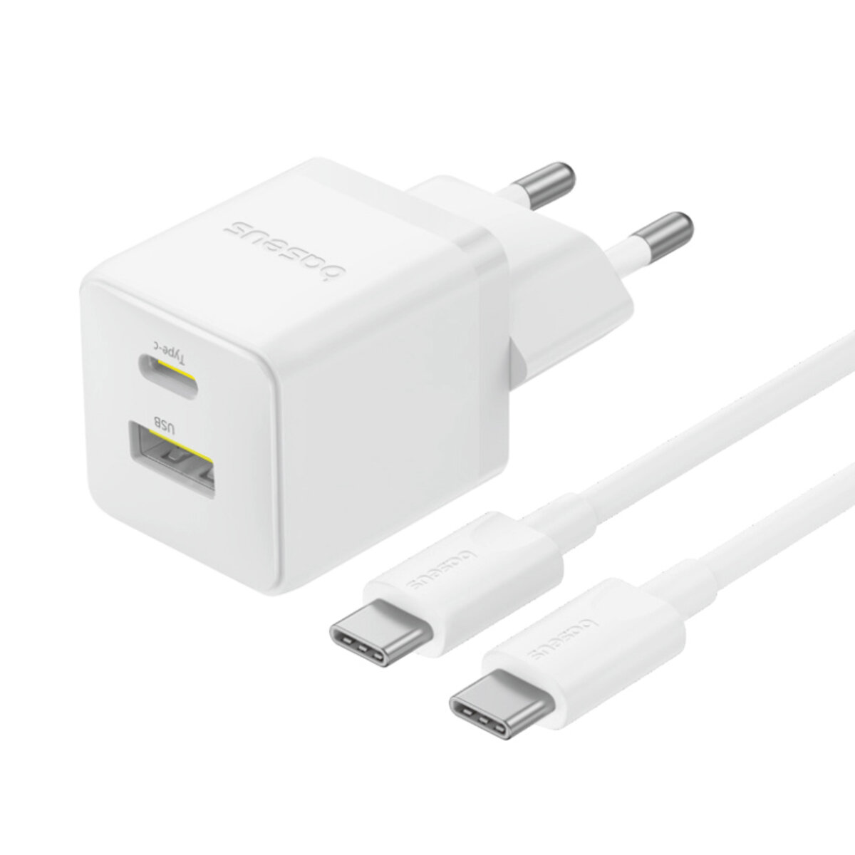 Мережевий зарядник пристрій Baseus Palm Fast Charger C+U 30W EU Moon White (with Baseus Mini White Cable USB-C to USB-C 60W (20V/3A) 1m Moon White) (P1011160A213-01)