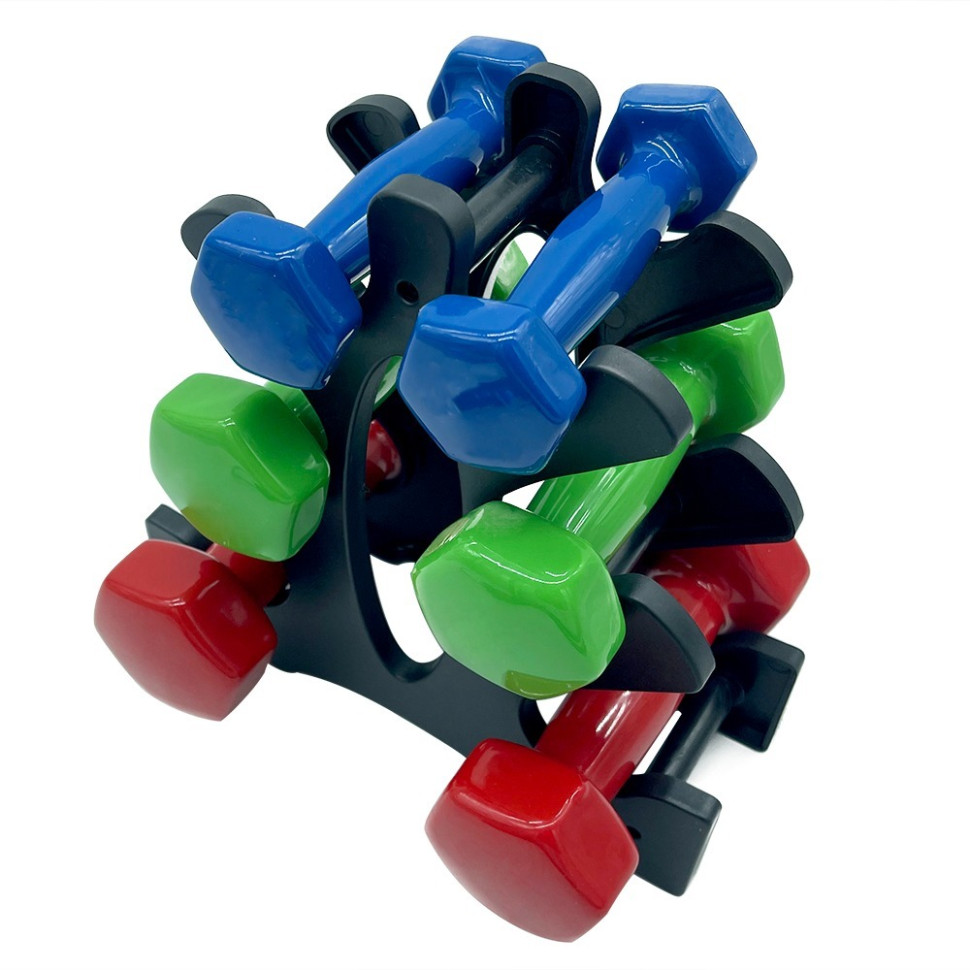 Набір вінілових гантелей на підставці Vinyl Dumbbell Set NE-VIN-124, 2 шт по 1 кг, 2 кг, 3 кг