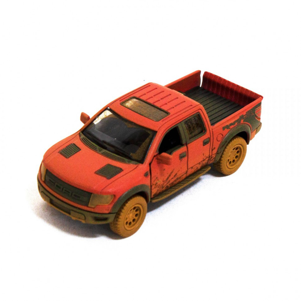 Дитяча модель машинки пікап Ford F-150 SVT Raptor-Supercrew Muddy Kinsmart KT5365WY інерційна, 1:46 Red