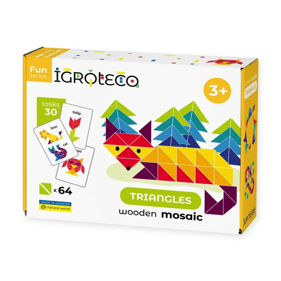 Дерев'яна гра "Трикутна мозаїка" Igroteco 900194, 64 деталі
