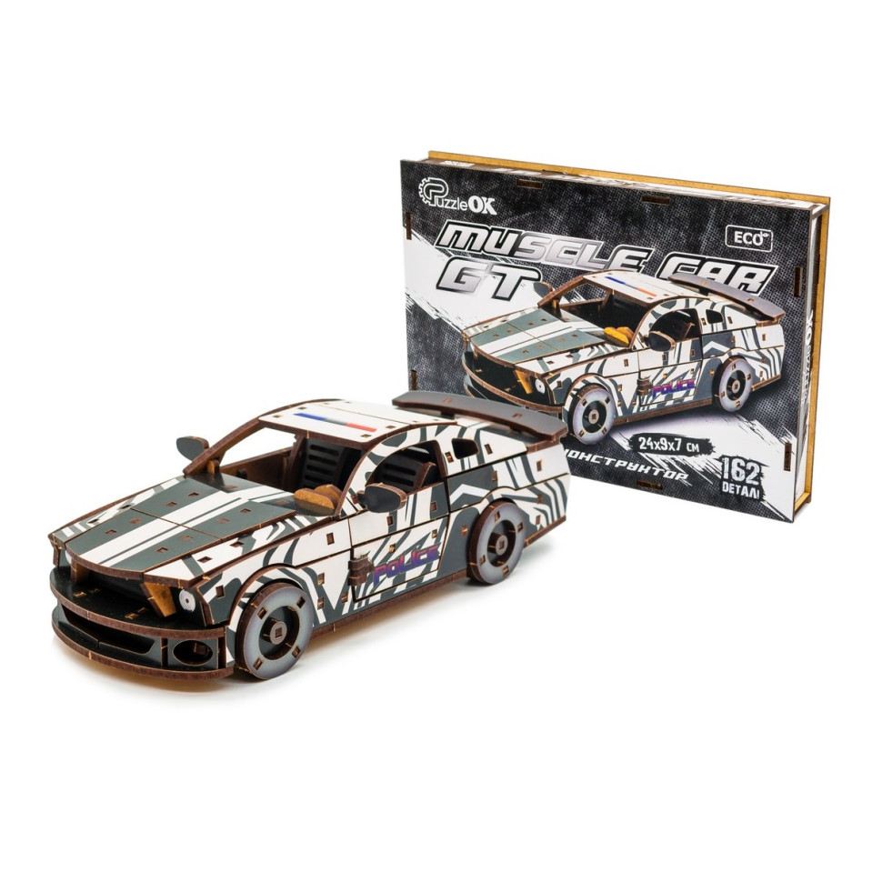 Дерев'яний 3D конструктор "Muscle car GT" Puz-00639, 162 деталі, білий
