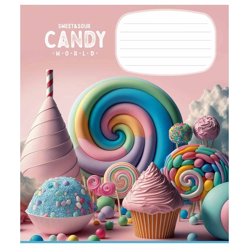 Зошит учнівський "Candy world" 012-3266C-1 у косу лінію, 12 аркушів