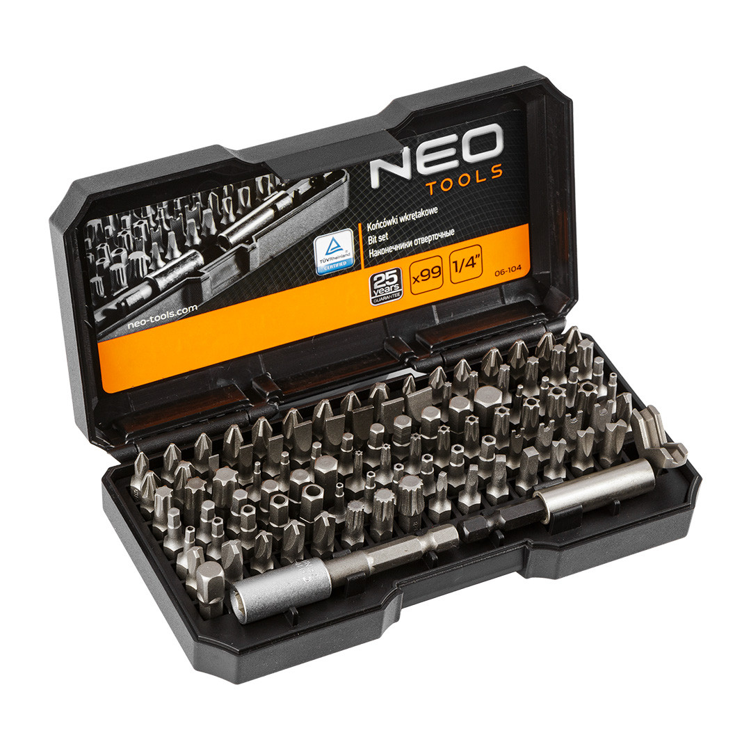 Абір біт NEO арт. 11-123 1/4" 99 предметів, твердість 60 HRC, з адаптерами та тримачем NEO Tools