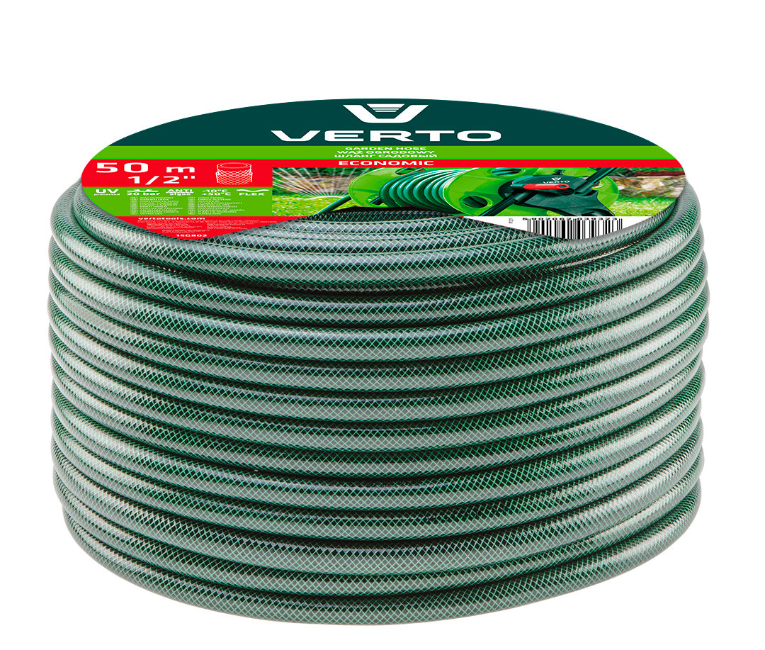 Поливальний шланг Verto 15G802 Economic 1/2" x 50 м, 20 бар, міцний та еластичний. Verto