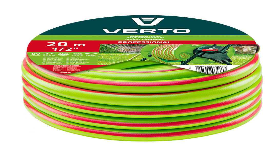 Шланг для поливу Verto 15G820 Professional 1/2" x 20 м, міцний та надійний Verto