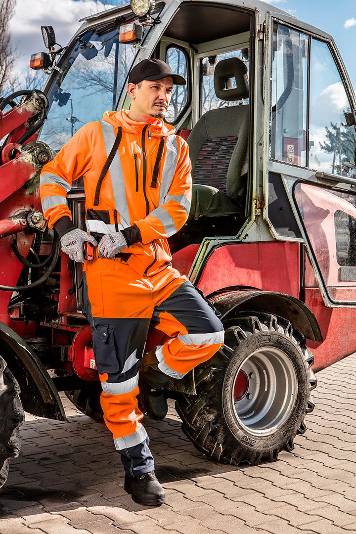 Світлоповертаючі штани softshell; помаранчеві; розмір S NEO TOOLS