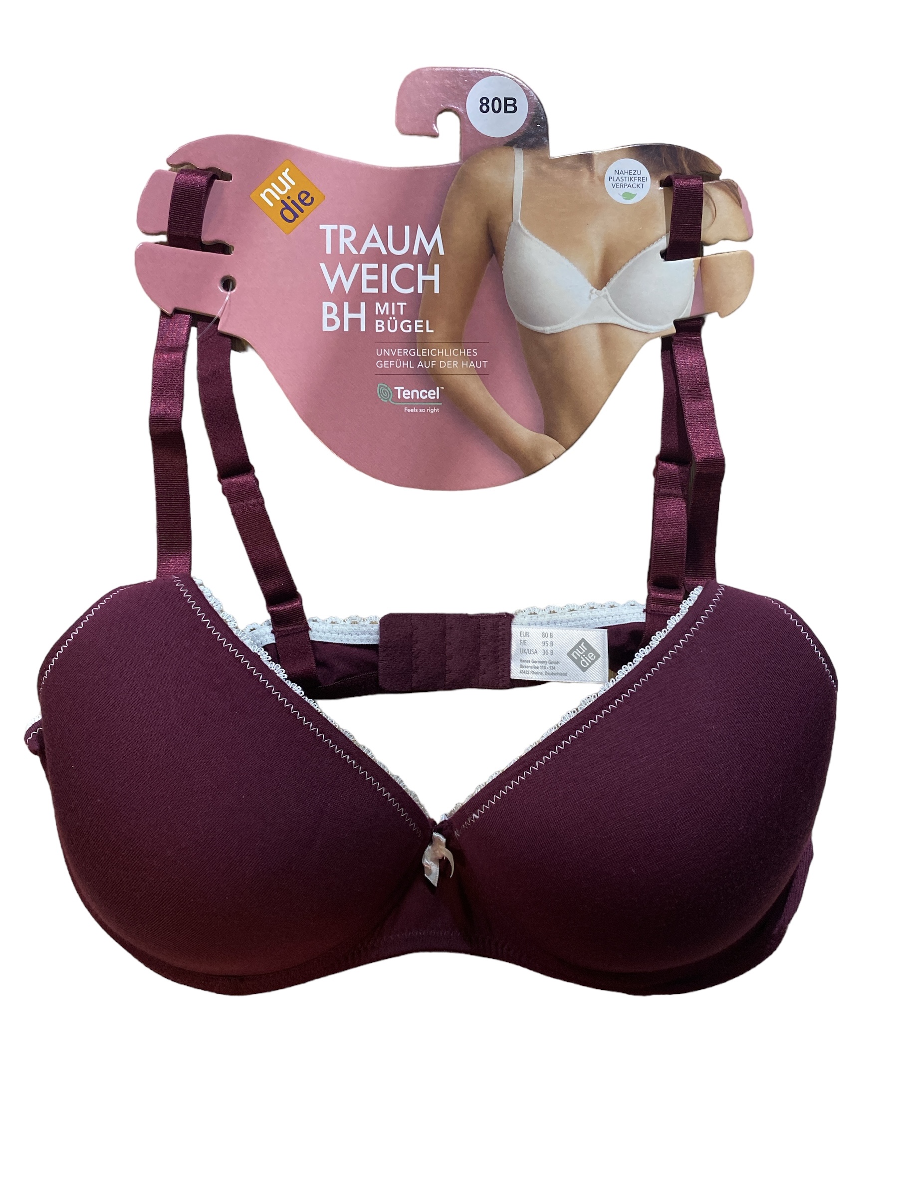 Бюстгальтер Nur Die суперм'який Traum Weich без Push-up р. 80В Бордовий (835680)