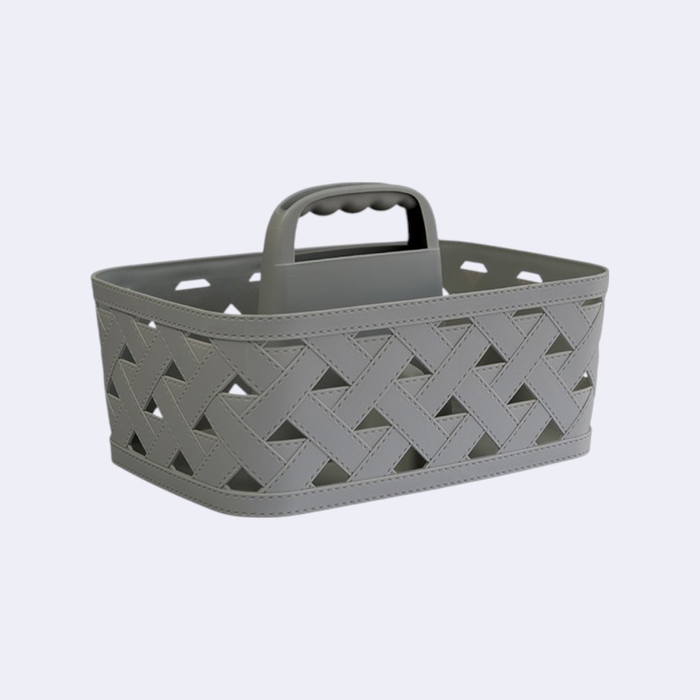 Кошик пластиковий сірий з текстурою шкіри з ручкою Omak Plastik 50888